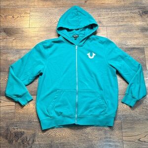 True Religion Turquoise Zip-Up Hoodie